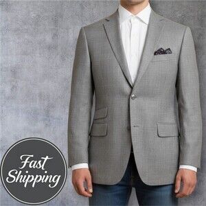 Custom Mens Blazer Sport Coat Two Button Jacket 40R Wool Gray Glen Plaid
